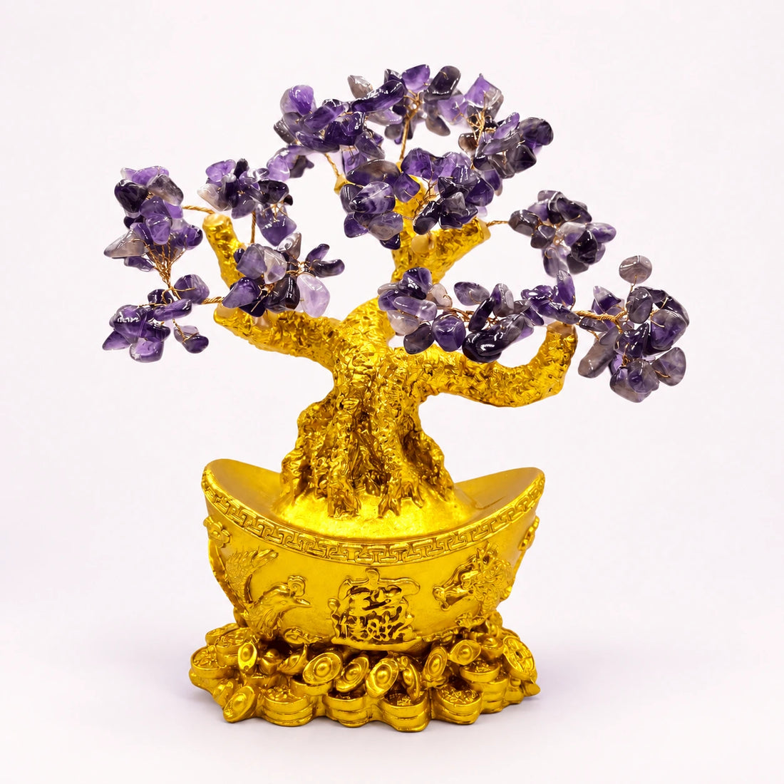 Amethyst Tranquility: 11 inch Natural Crystal Tree on a soft ivory background; view 1.