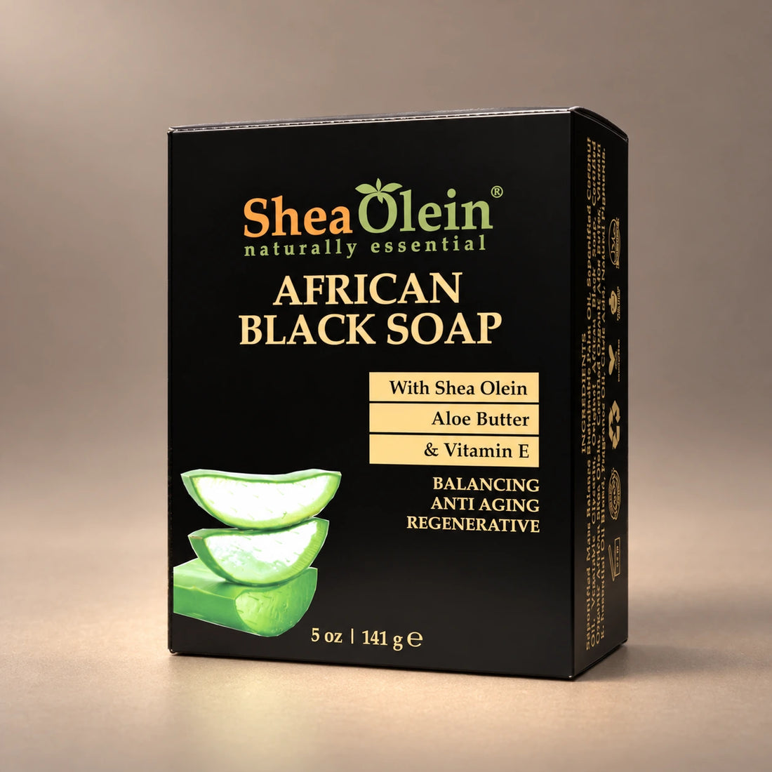 Shea Olein African Black Soap Bar Soap in its original 5 oz retail box.