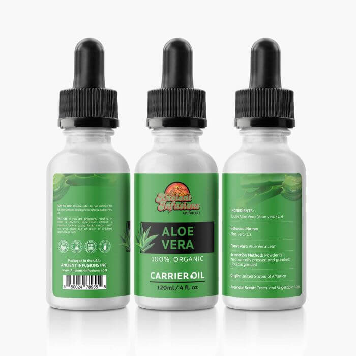 Organic aloe vera oil carrier oil by Ancient Infusions – 100% pure oil for soothing skin care, hydration, and natural healing support.