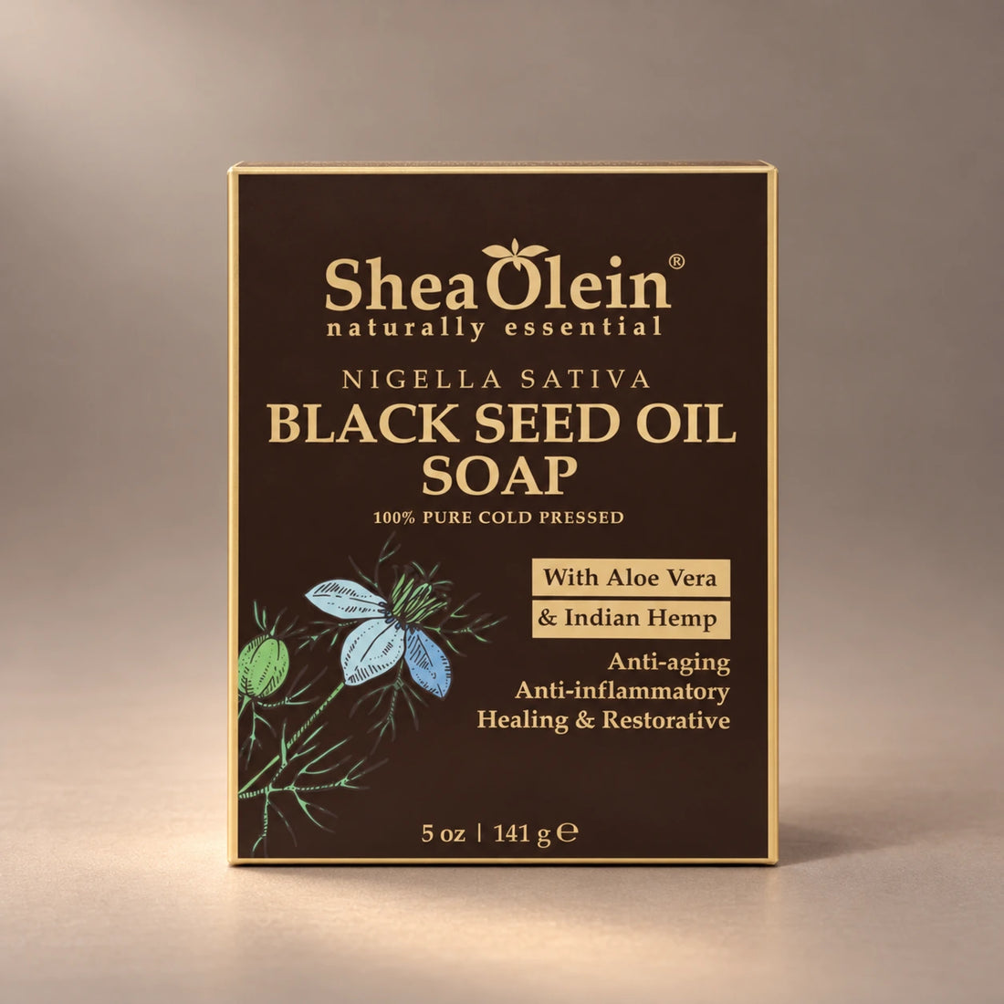 Shea Olein Black Seed Oil Bar Soap in its original 5 oz retail box.