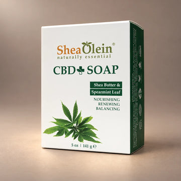 Shea Olein CBD Spearmint Bar Soap in its original 5 oz retail box.