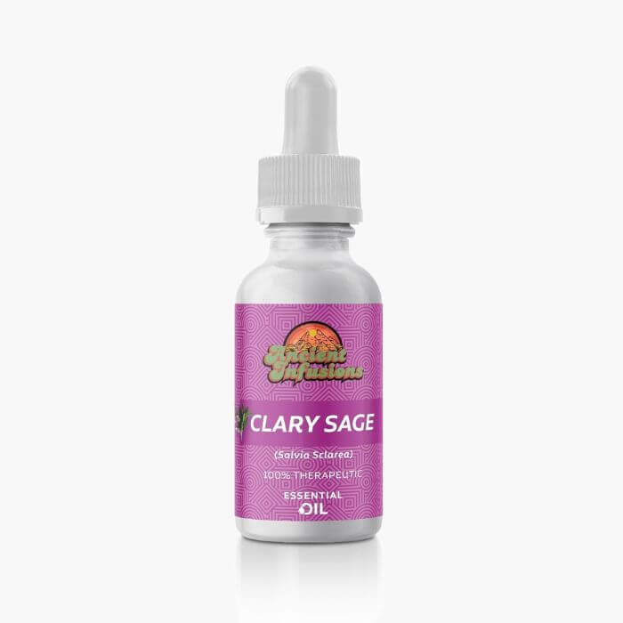 Ancient Infusions Therapeutic Grade Clary Sage Essential Oil Label - Pure & Emotionally Balancing Wellness.