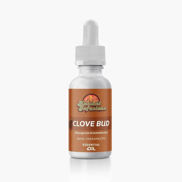 Ancient Infusions Therapeutic Grade Clove Bud Essential Oil Label - Pure & Warming Wellness.