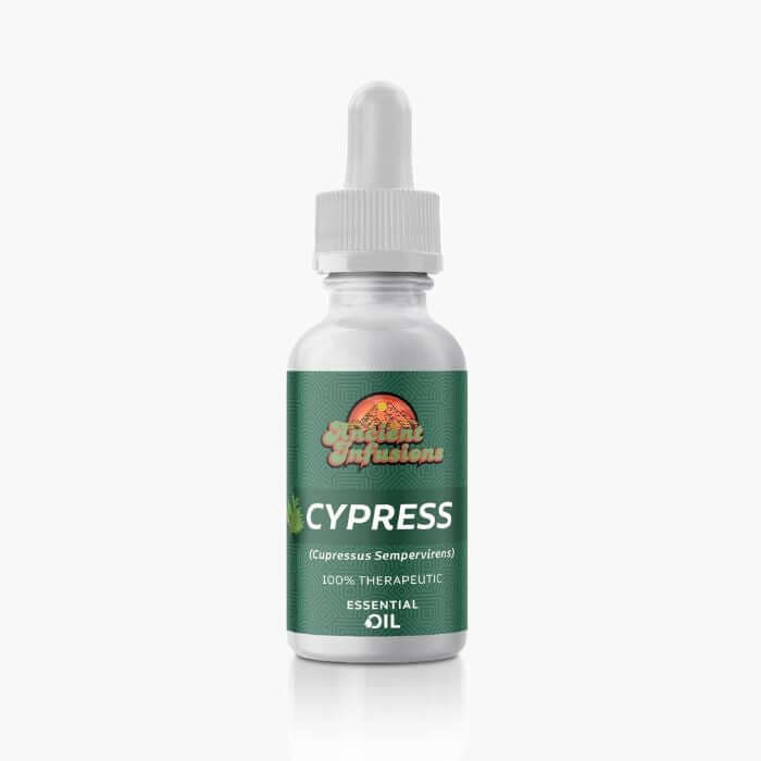 Ancient Infusions Therapeutic Grade Cypress Essential Oil Label - Pure & Renewing Wellness.