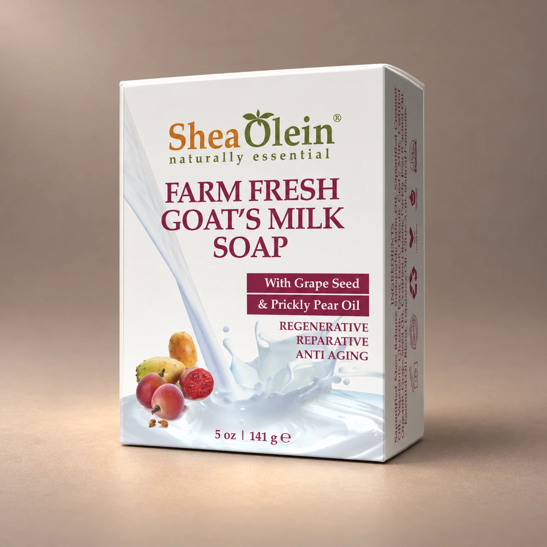Shea Olein Goats Milk Bar Soap in its original 5 oz retail box.