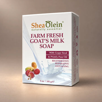 Shea Olein Goats Milk Bar Soap in its original 5 oz retail box.