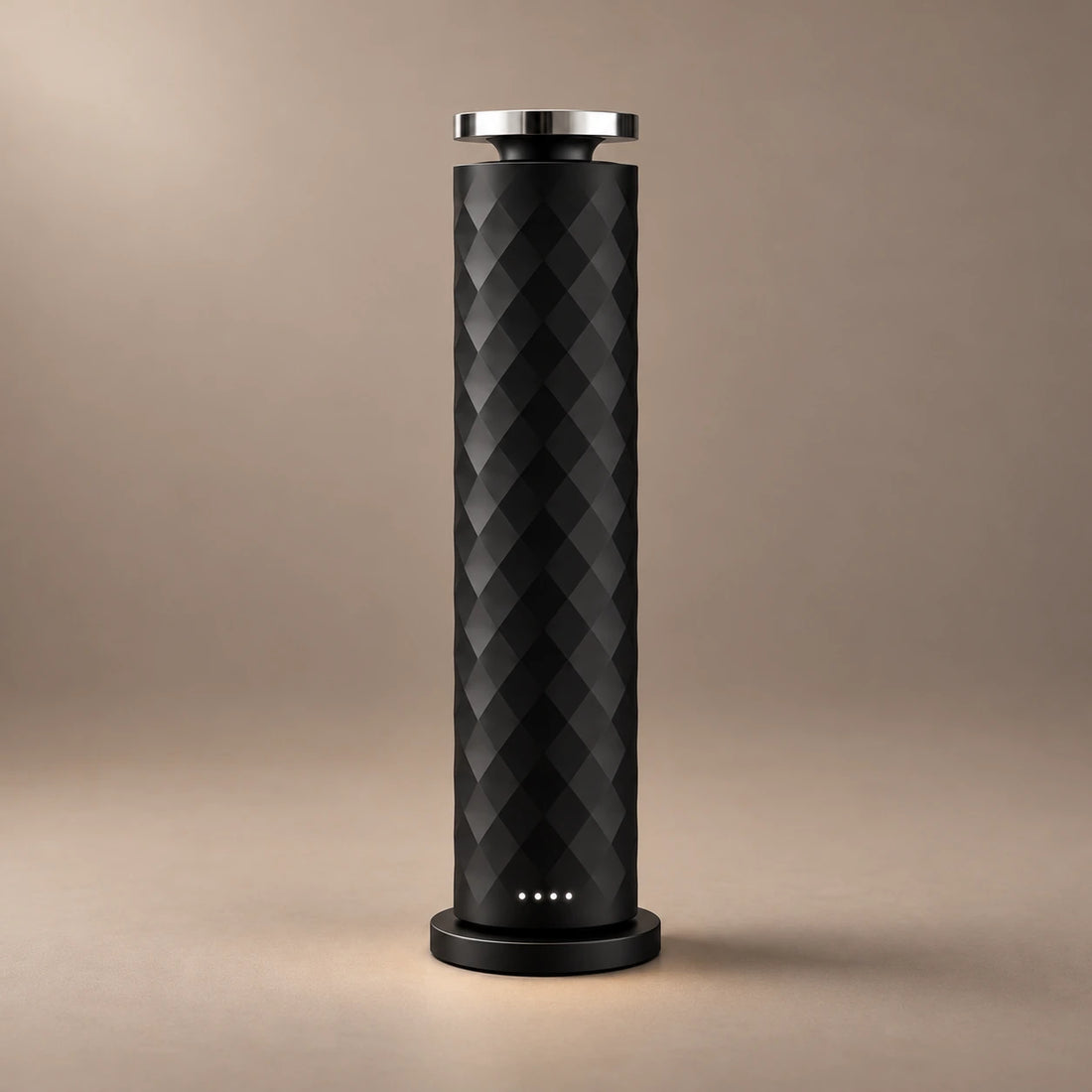 White HAVEN Air waterless diffuser with diamond faceting and a fragrance cloud rising from the top.