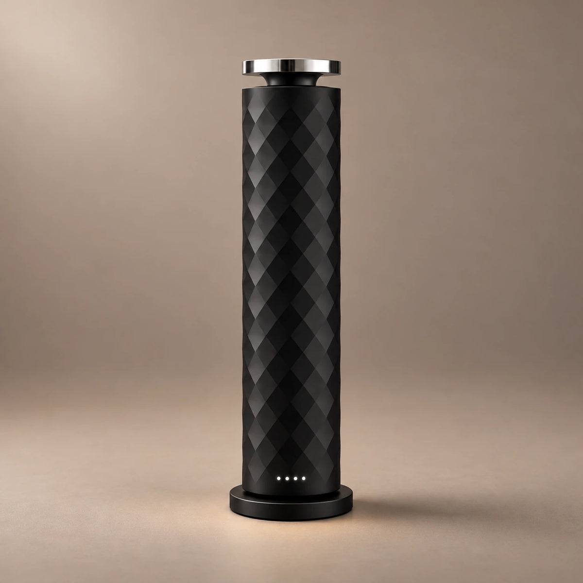 Black HAVEN Air waterless diffuser with a diamond faceted body and silver top cap.