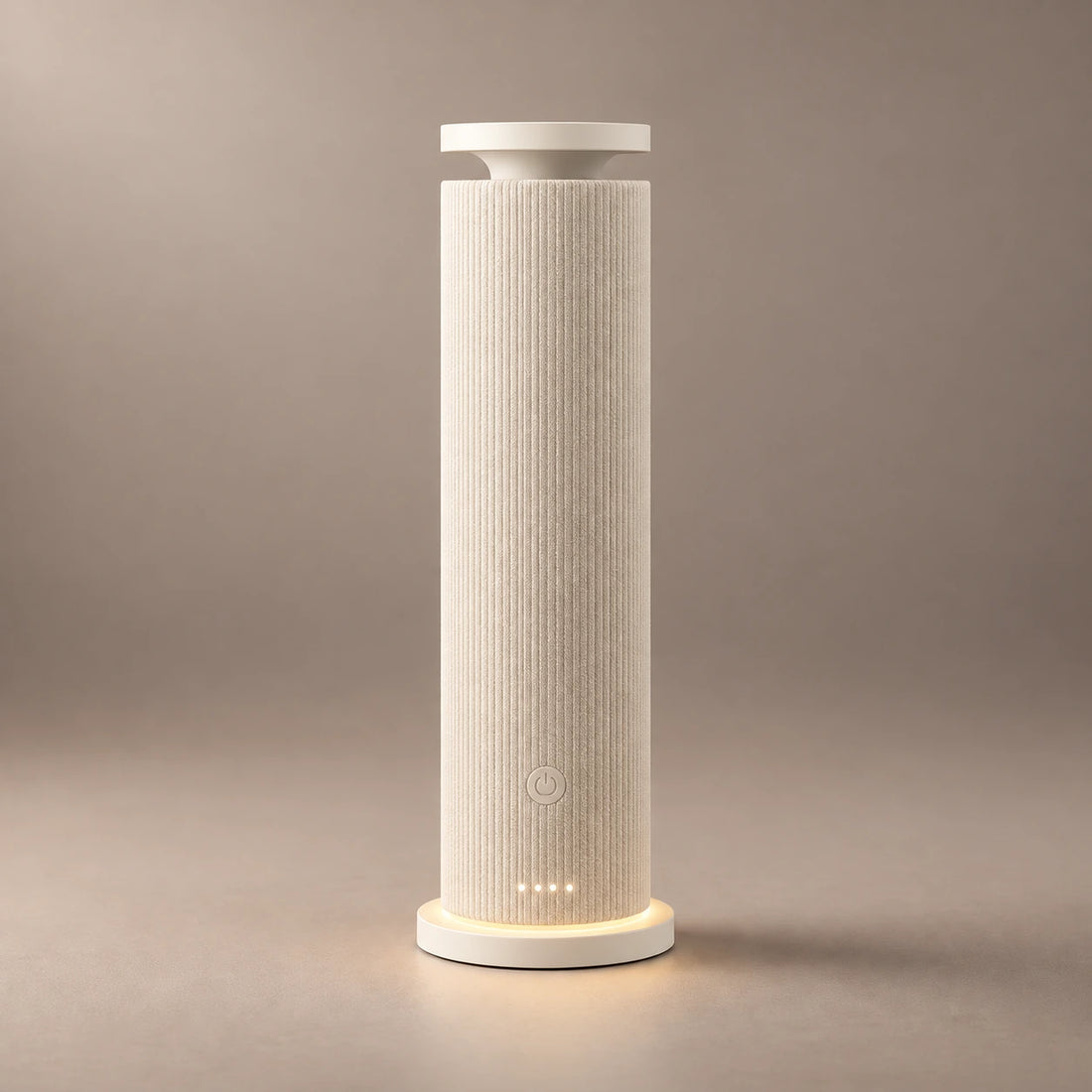 Black HAVEN Air Pro waterless diffuser with a vertically ribbed fabric finish and fragrance cloud.