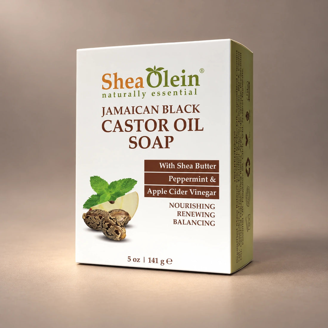 Shea Olein Jamaican Black Castor Oil Bar Soap in its original 5 oz retail box.