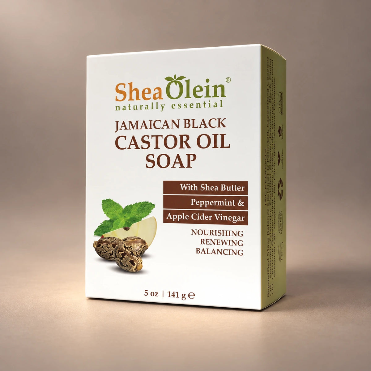Shea Olein Jamaican Black Castor Oil Bar Soap in its original 5 oz retail box.