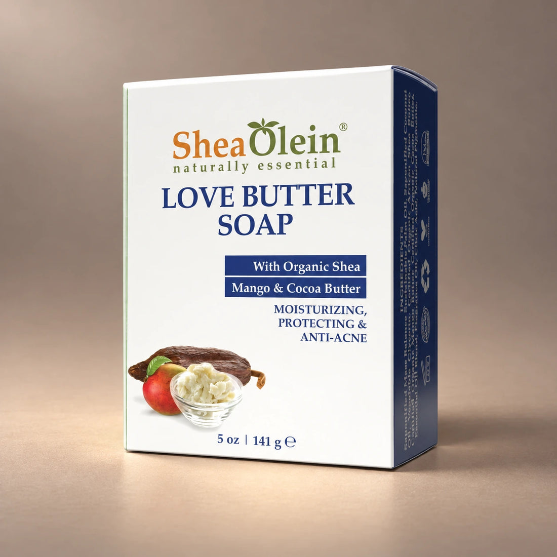 Shea Olein Love Butter Bar Soap in its original 5 oz retail box.