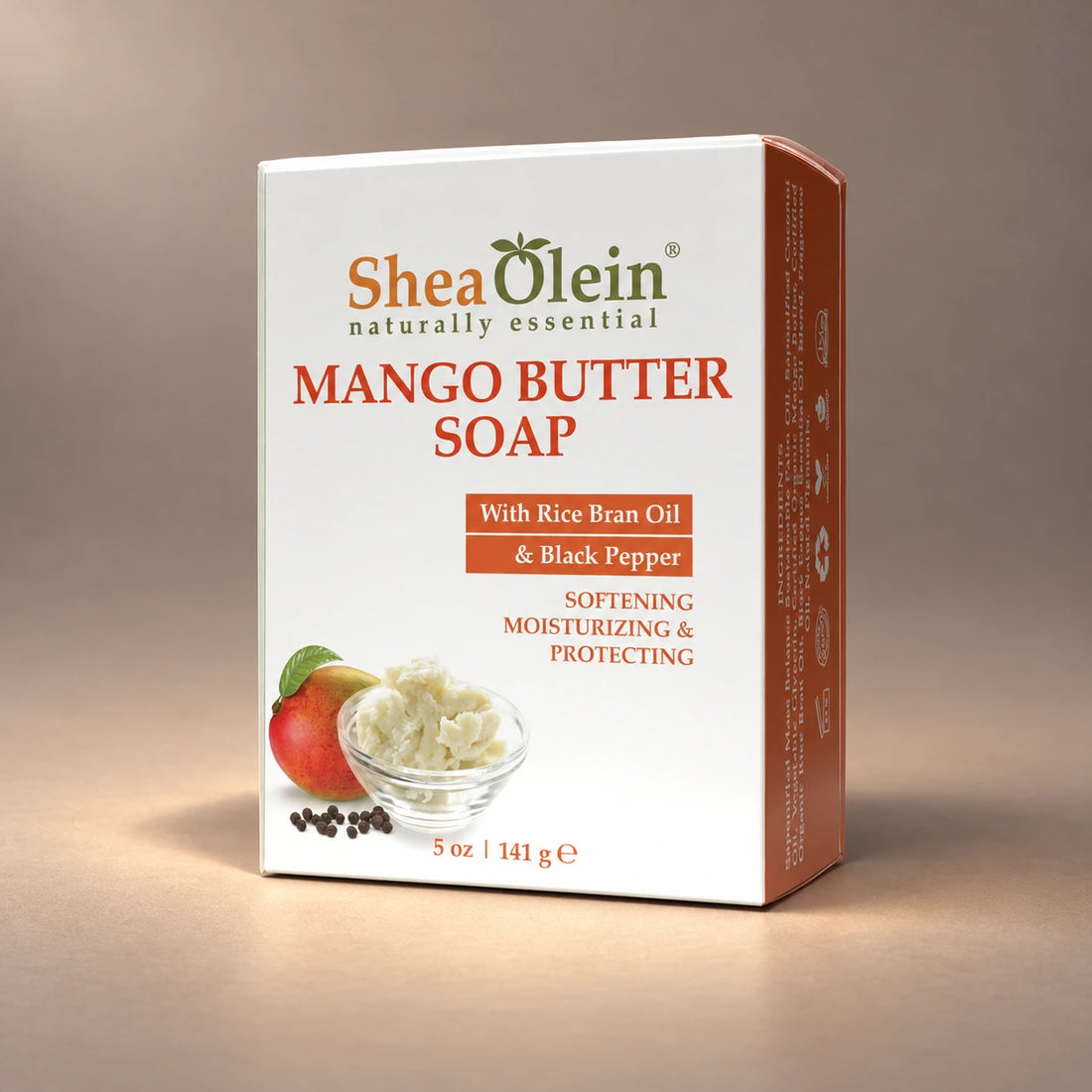Shea Olein Mango Butter Bar Soap in its original 5 oz retail box.