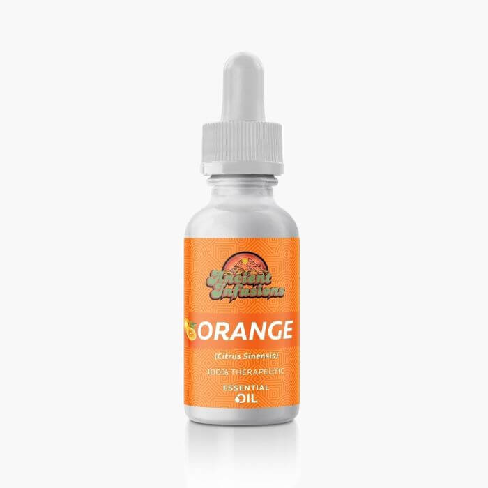 Ancient Infusions Therapeutic Grade Orange ESSENTIAL Oil Label - Pure & Refreshing Citrus Wellness.