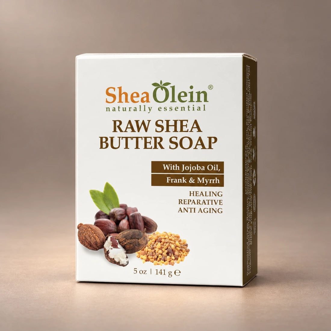 Shea Olein Raw Shea Butter Bar Soap in its original 5 oz retail box.