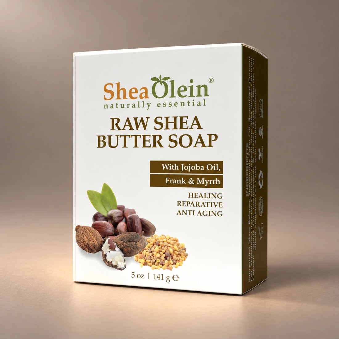 Shea Olein Raw Shea Butter Bar Soap in its original 5 oz retail box.