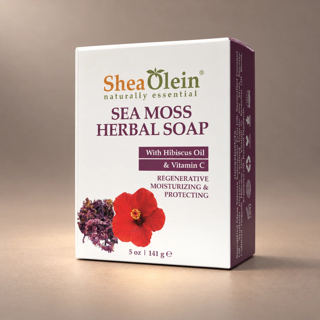 Shea Olein Sea Moss Herbal Bar Soap in its original 5 oz retail box.