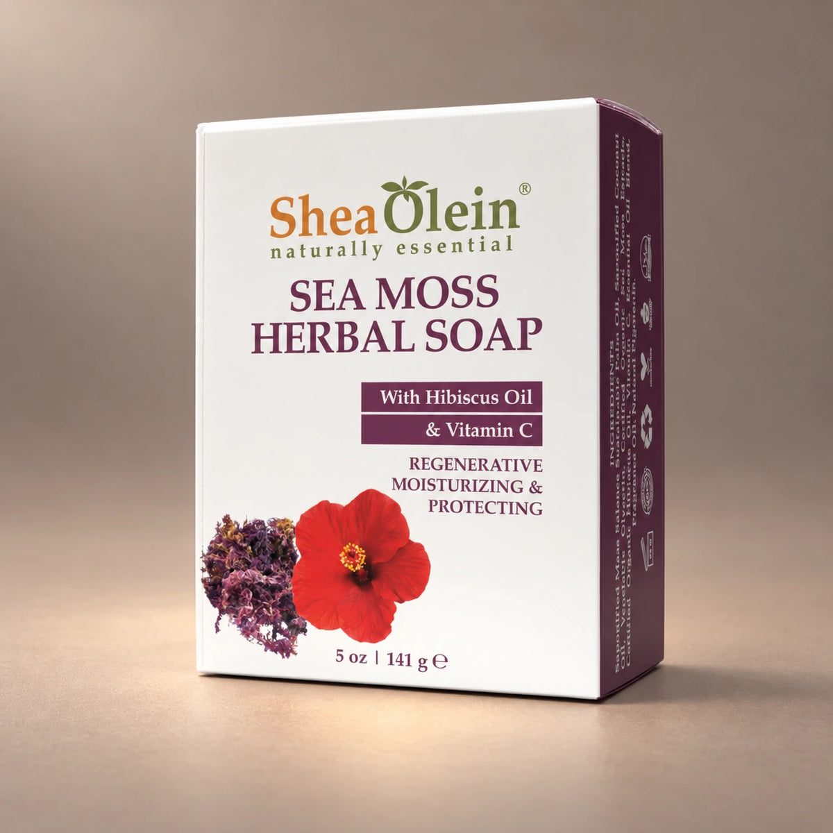 Shea Olein Sea Moss Herbal Bar Soap in its original 5 oz retail box.