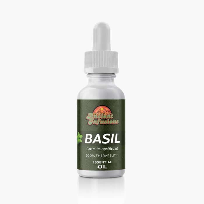 Ancient Infusions Therapeutic Grade Sweet Basil eSSENTIAL Oil Label - Pure & Revitalizing Wellness.