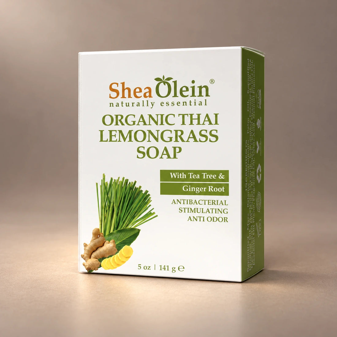 Shea Olein Thai Lemongrass Bar Soap in its original 5 oz retail box.