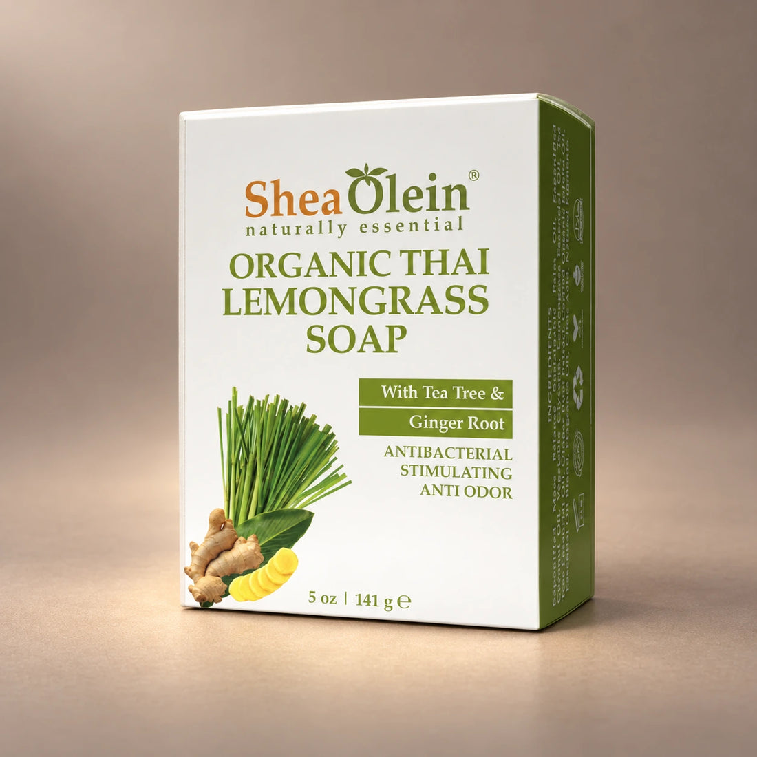 Shea Olein Thai Lemongrass Bar Soap in its original 5 oz retail box.