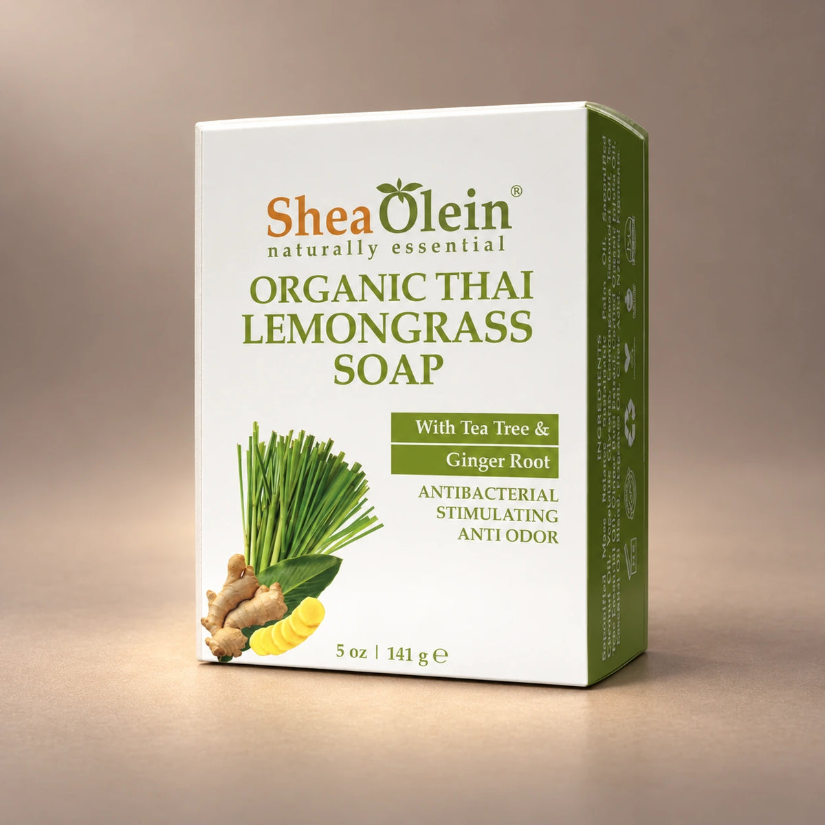 Shea Olein Thai Lemongrass Bar Soap in its original 5 oz retail box.