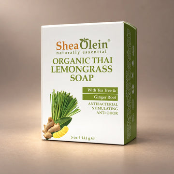 Shea Olein Thai Lemongrass Bar Soap in its original 5 oz retail box.