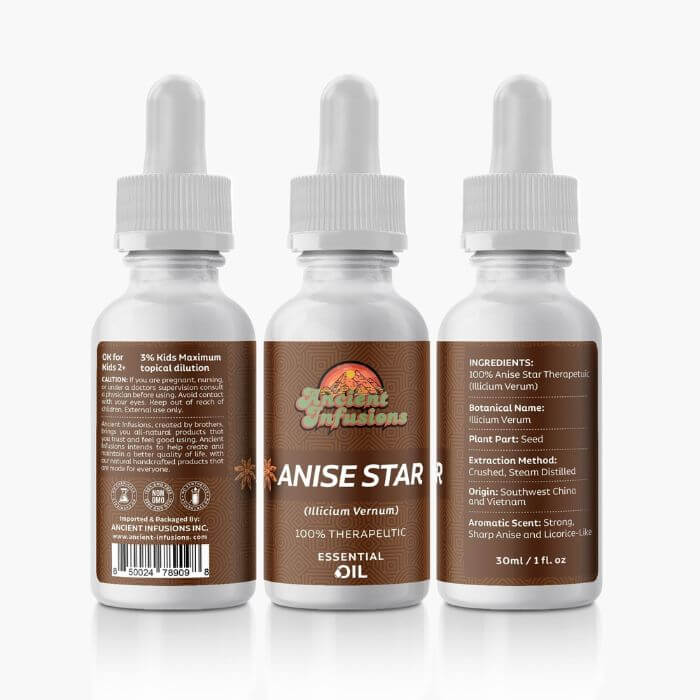 Therapeutic anise star essential oil by Ancient Infusions – 100% pure aromatherapy oil for digestion support, relaxation, and respiratory health.
