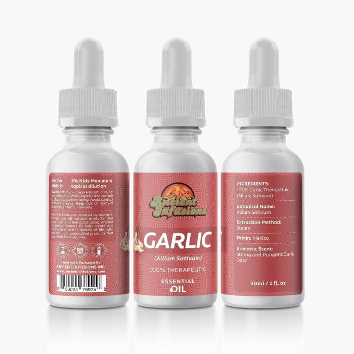 Therapeutic garlic essential oil by Ancient Infusions – 100% pure aromatherapy oil for immune support, cardiovascular health, and natural cleansing.