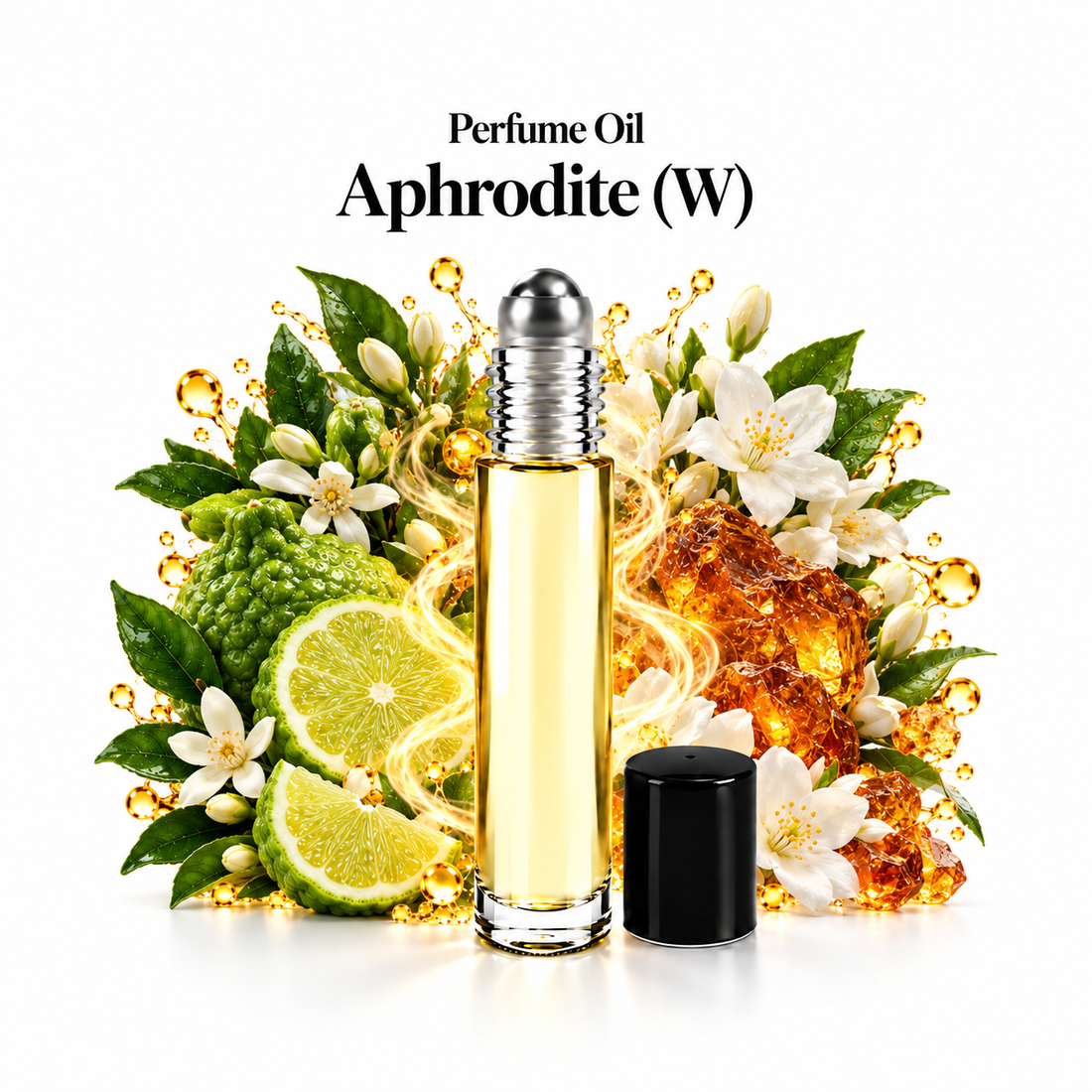 Aphrodite - Perfume Oil roll-on with fragrance notes on white