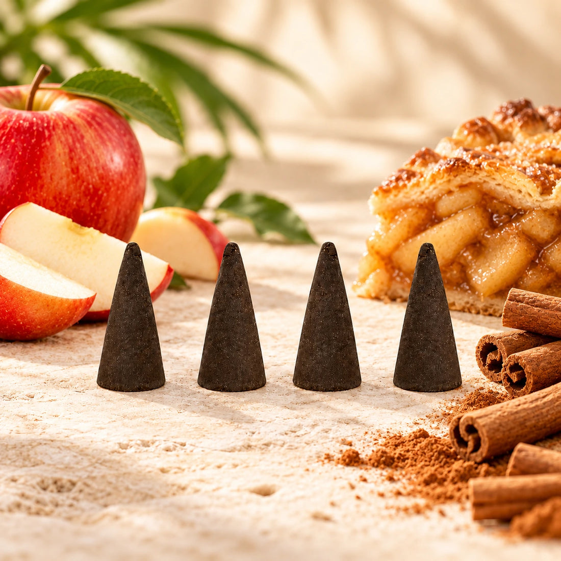 Apple Pie incense cones with apples, cinnamon and pastry.
