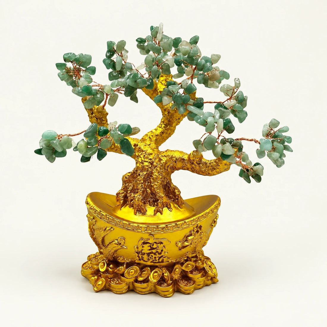Aventurine Harmony: 11 inch Natural Crystal Tree on a soft ivory background; view 1.