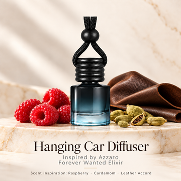 Hanging car diffuser inspired by Azzaro Forever Wanted Elixir on ivory stone