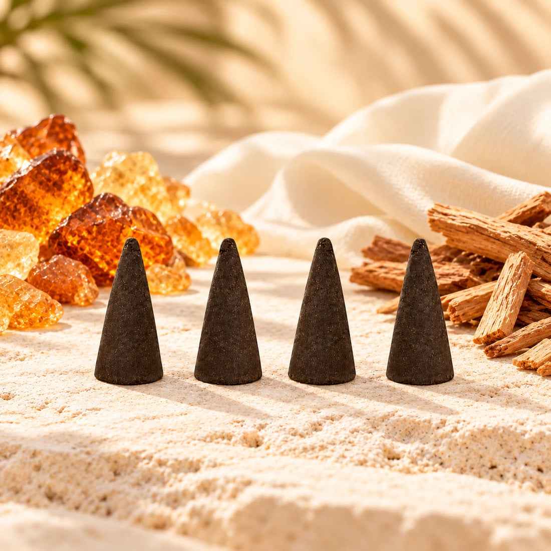 Baccarat Rouge 540 inspired incense cones with amber resin and wood.