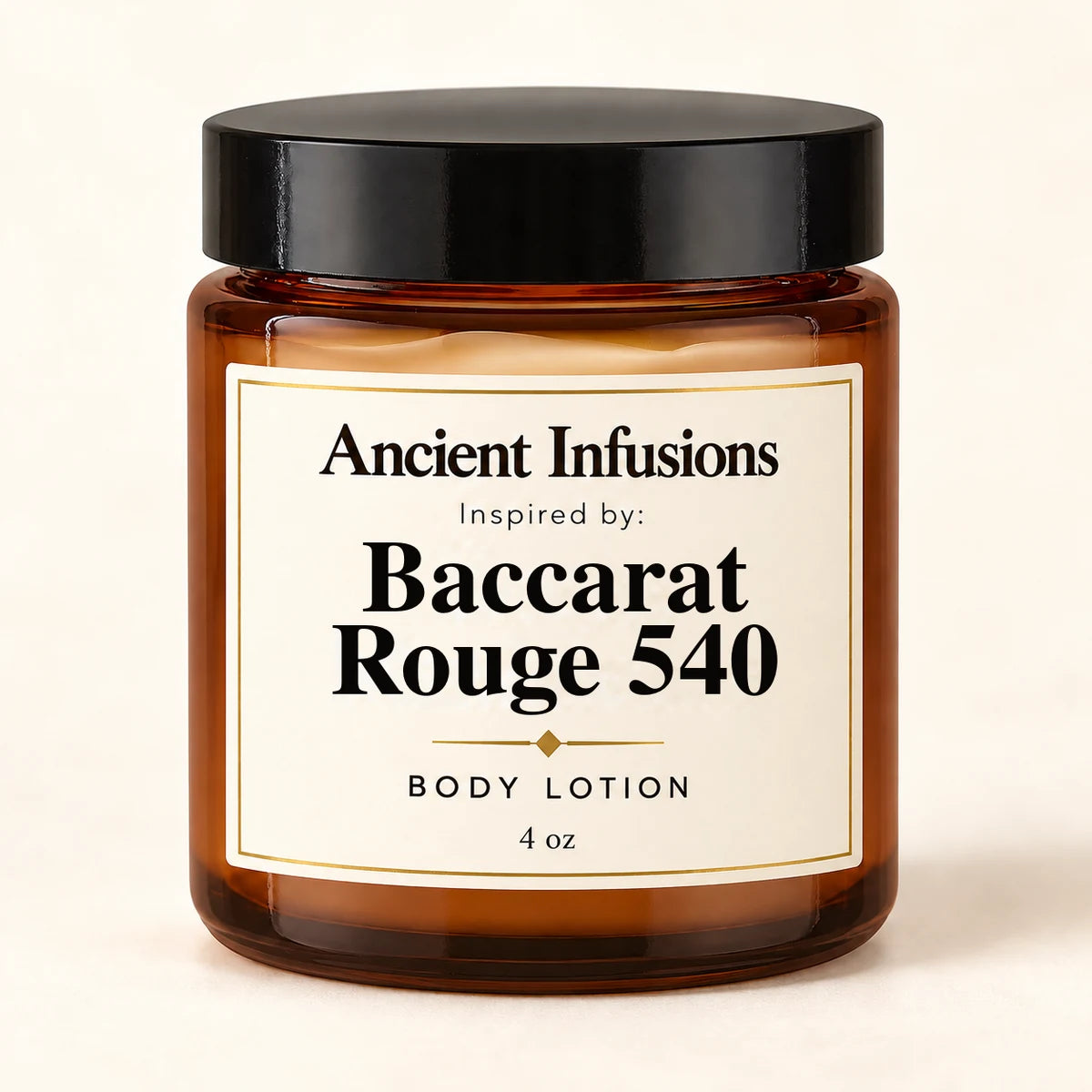 Baccarat Rouge 540 Inspired Body Lotion by Ancient Infusions — 4 oz amber glass jar