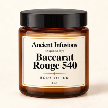 Baccarat Rouge 540 Inspired Body Lotion by Ancient Infusions — 4 oz amber glass jar