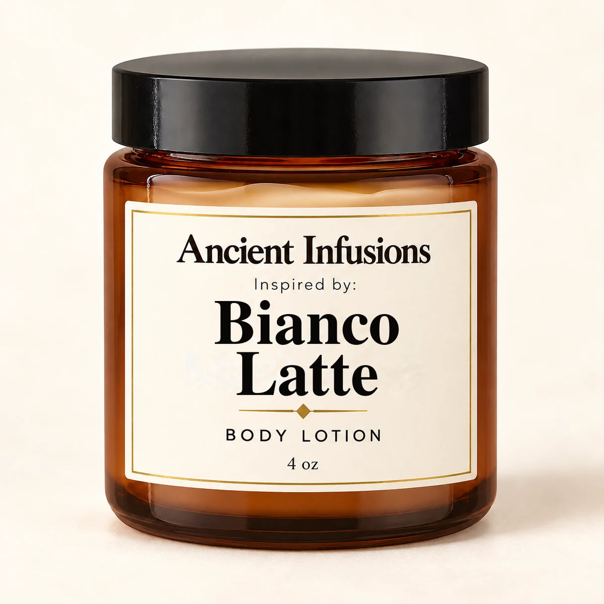 Bianco Latte Inspired Body Lotion by Ancient Infusions — 4 oz amber glass jar