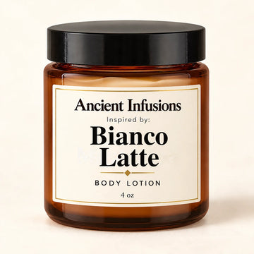 Bianco Latte Inspired Body Lotion by Ancient Infusions — 4 oz amber glass jar