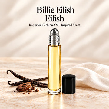 Billie Eilish Eilish inspired imported perfume oil with vanilla and cocoa on soft ivory
