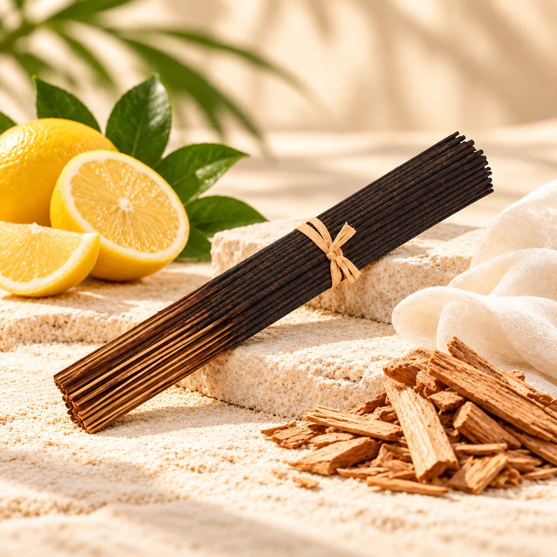 Black Ice incense sticks with citrus, wood and ivory cloth.