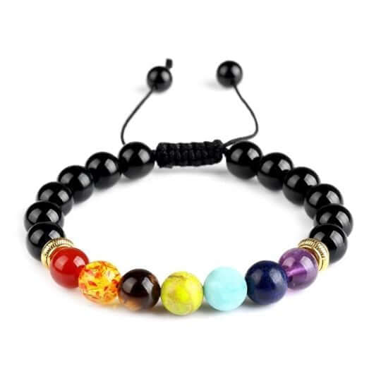 Black Obsidian 7 Chakra Energy Bracelet – Grounding and Protective Energy for Men and Women.