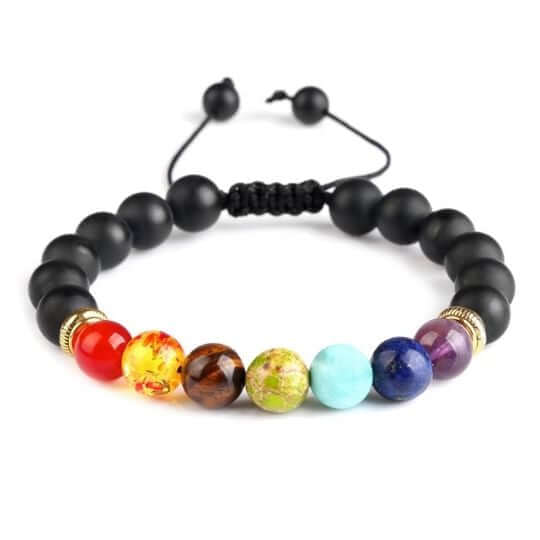 Black Onyx 7 Chakra Energy Bracelet – Protective and Grounding Energy for Men and Women.