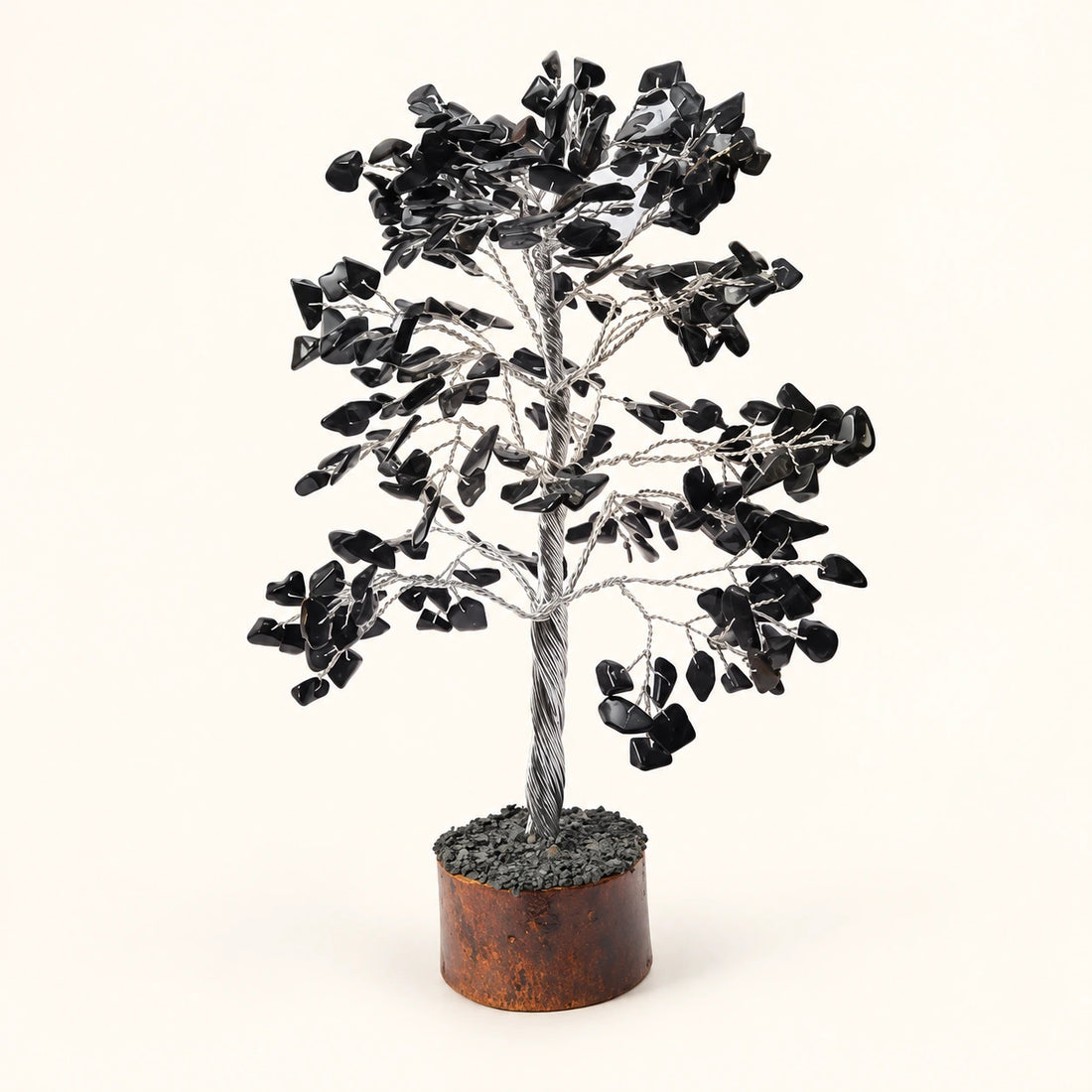 Black Onyx Crystal Tree on a soft ivory background; view 1.