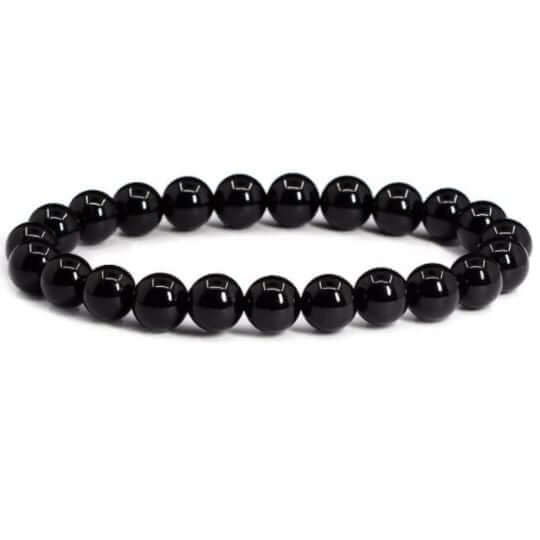 Real Black Tourmaline Beaded Elastic Bracelet for Men and Women – Protection Crystal Jewelry.