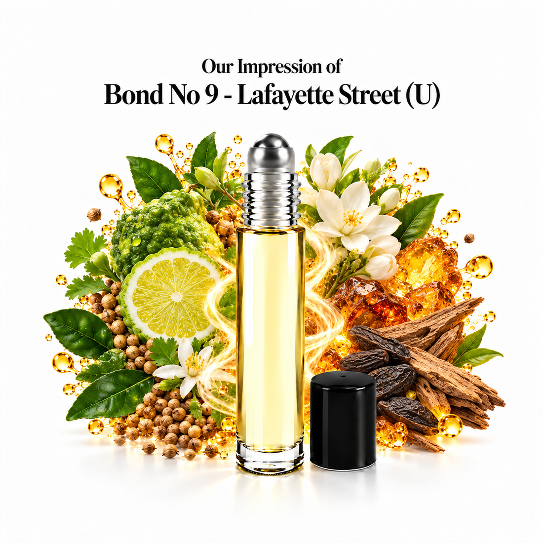 Our impression of Bond No 9 - Lafayette Street Perfume Oil with fragrance notes on white