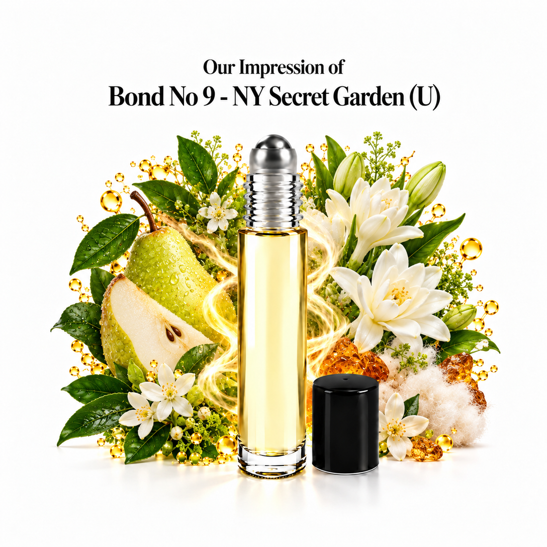 Our impression of Bond No 9 - NY Secret Garden Perfume Oil with fragrance notes on white