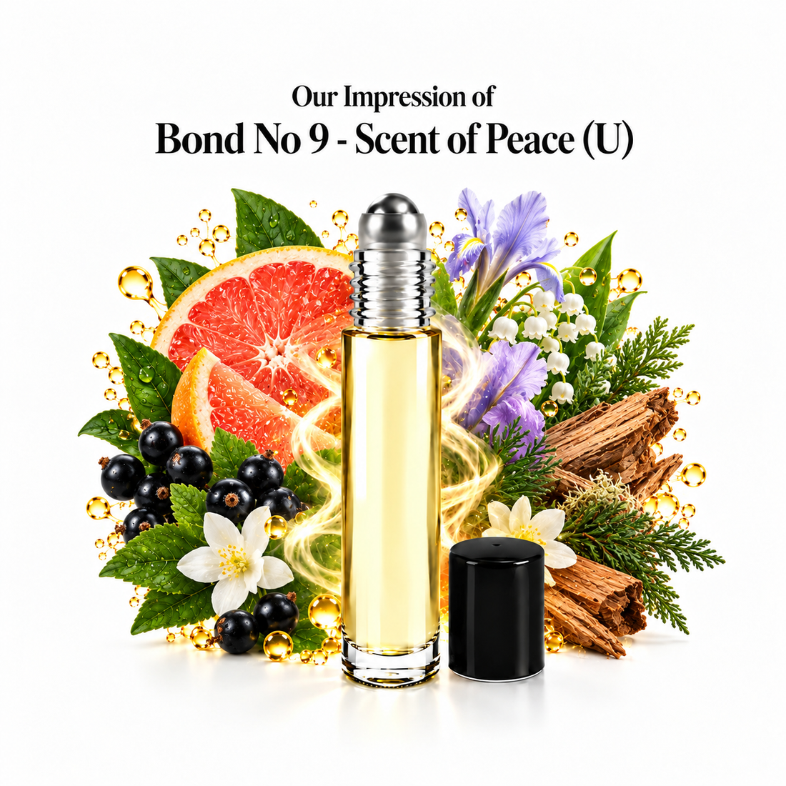 Our impression of Bond No 9 - Scent of Peace Perfume Oil with fragrance notes on white