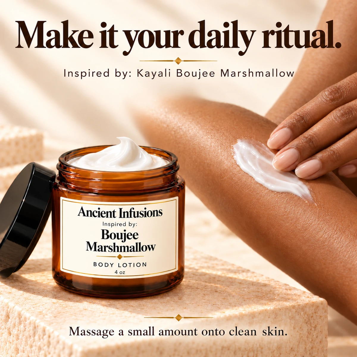 Applying Boujee Marshmallow Inspired Body Lotion to skin