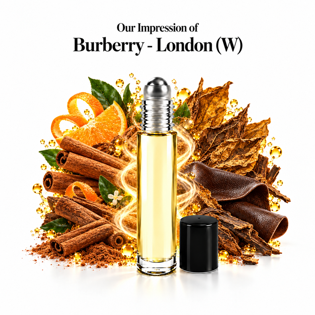 Burberry London Perfume Oil roll-on with scent-note imagery