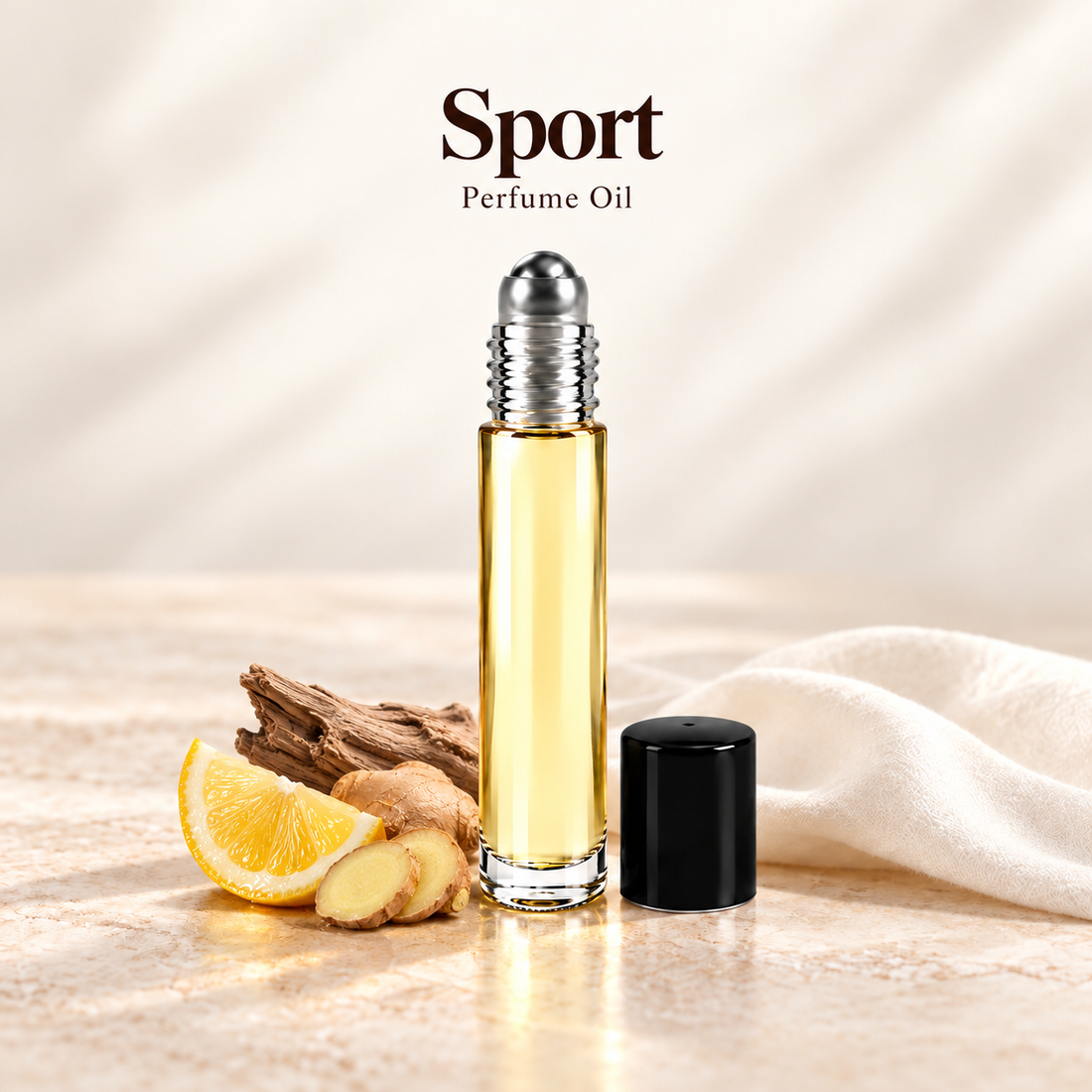 Burberry Sport Perfume Oil with simple scent note accents on soft ivory